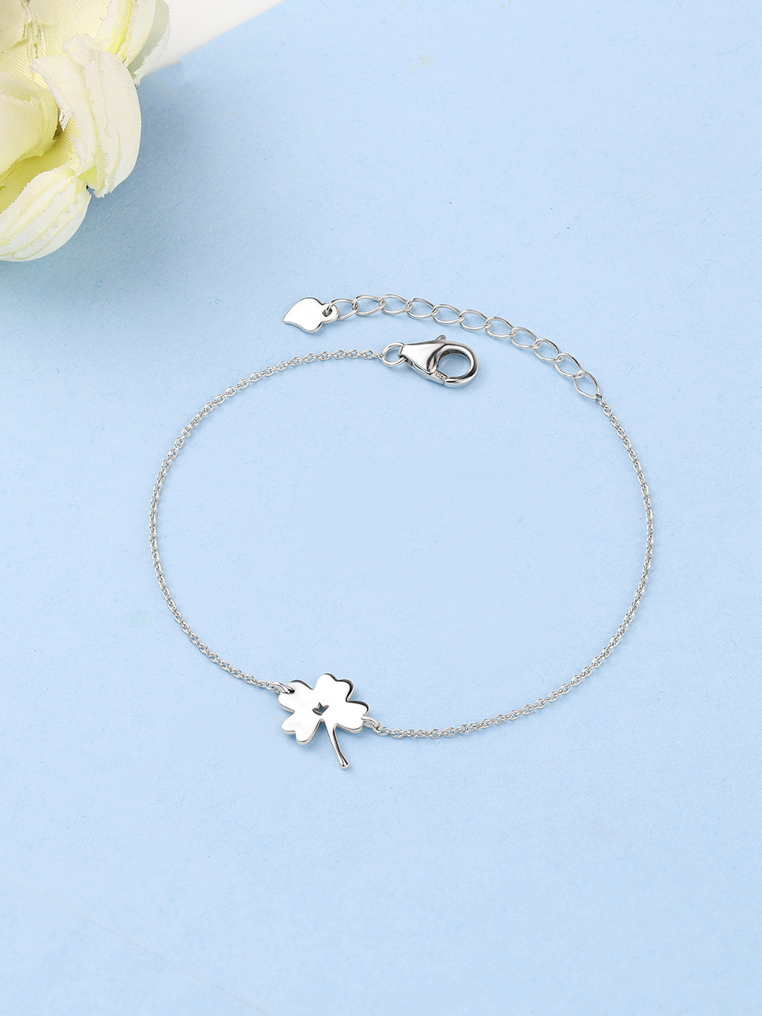 Ornate Jewels Rhodium-Plated 925 Sterling Silver Clover Leaf Bracelet