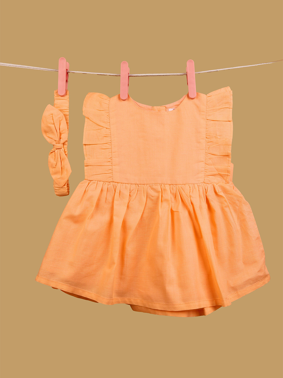 TWEENY MINI Girls Flutter Sleeves Pure Cotton Fit & Flare Dress