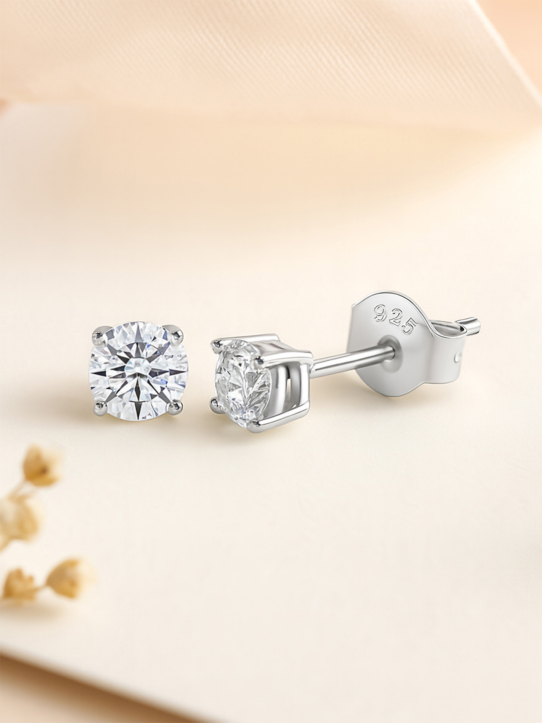 Ornate Jewels 925 Sterling Silver American Diamond Solitaire Stud Earring