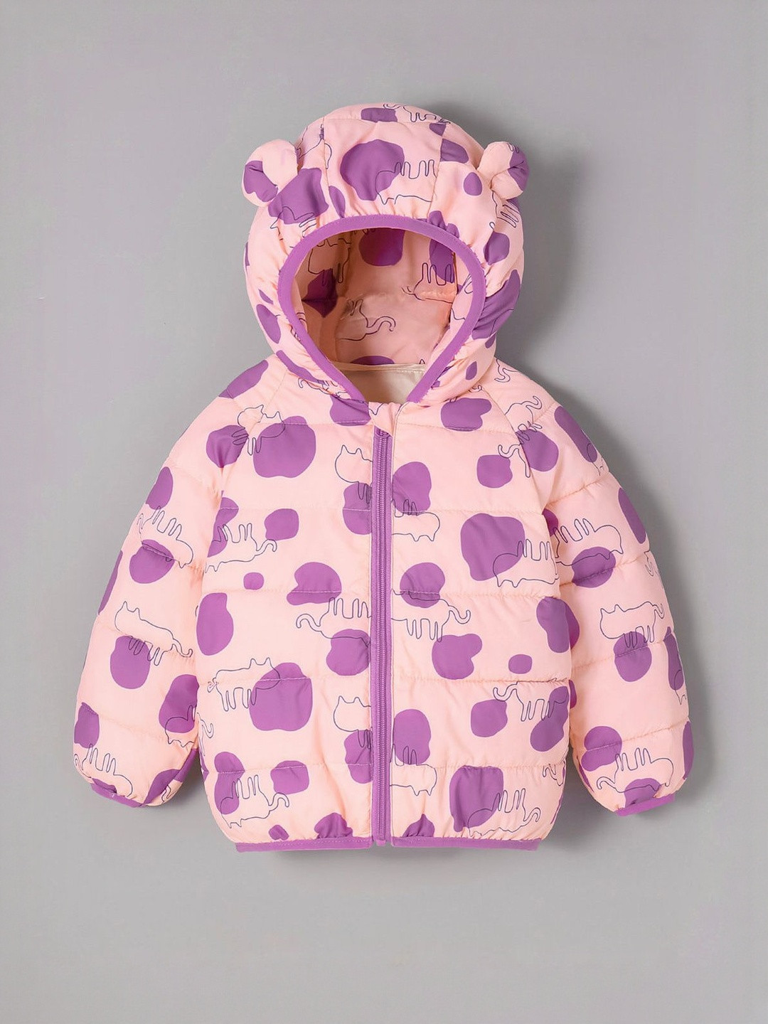 Hopscotch Girls Cat Applique Hooded Puffer Open Front Jacket