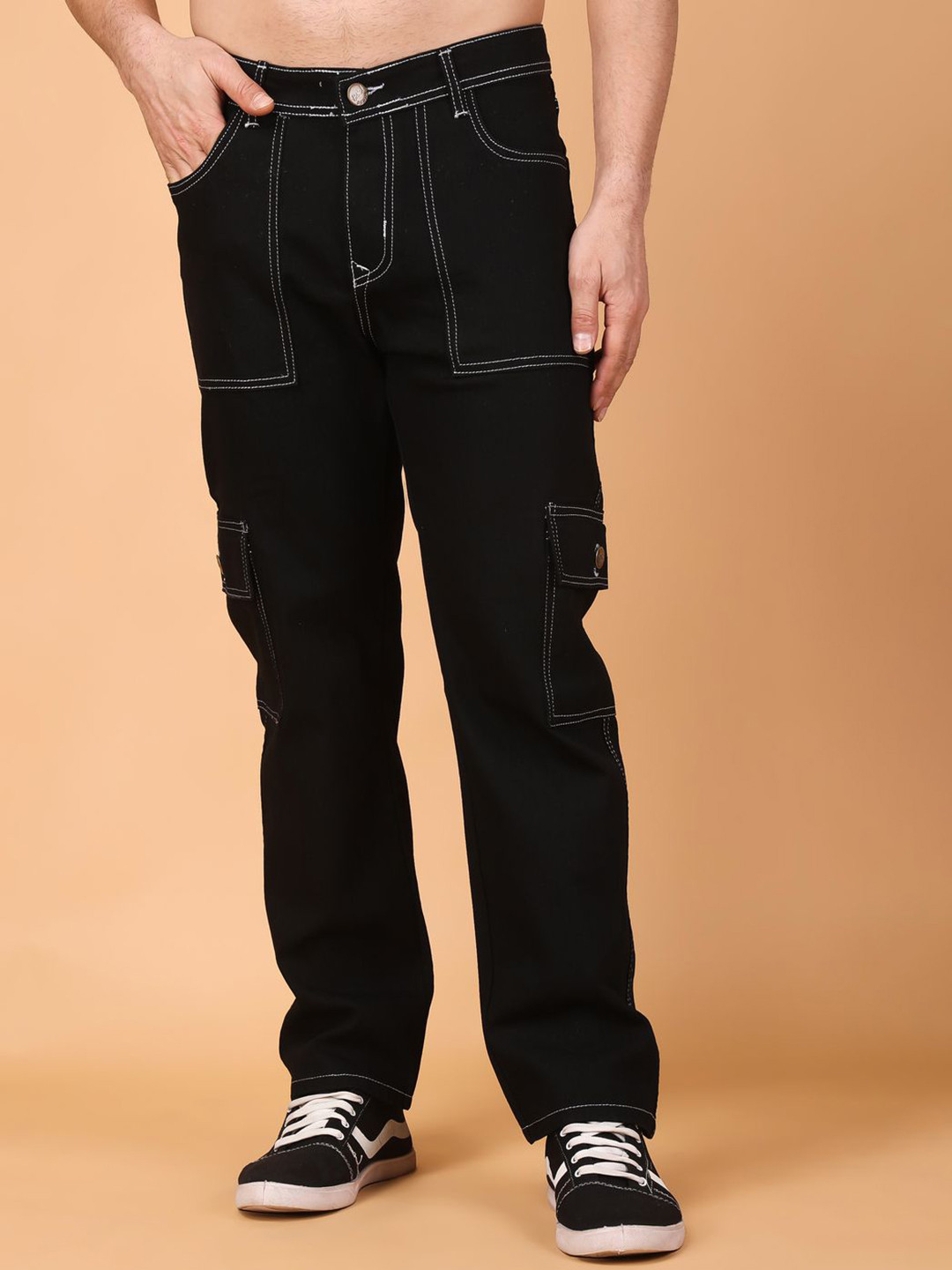 PRJ IN STYLE Men Loose Fit Mid-Rise Denim Cargos