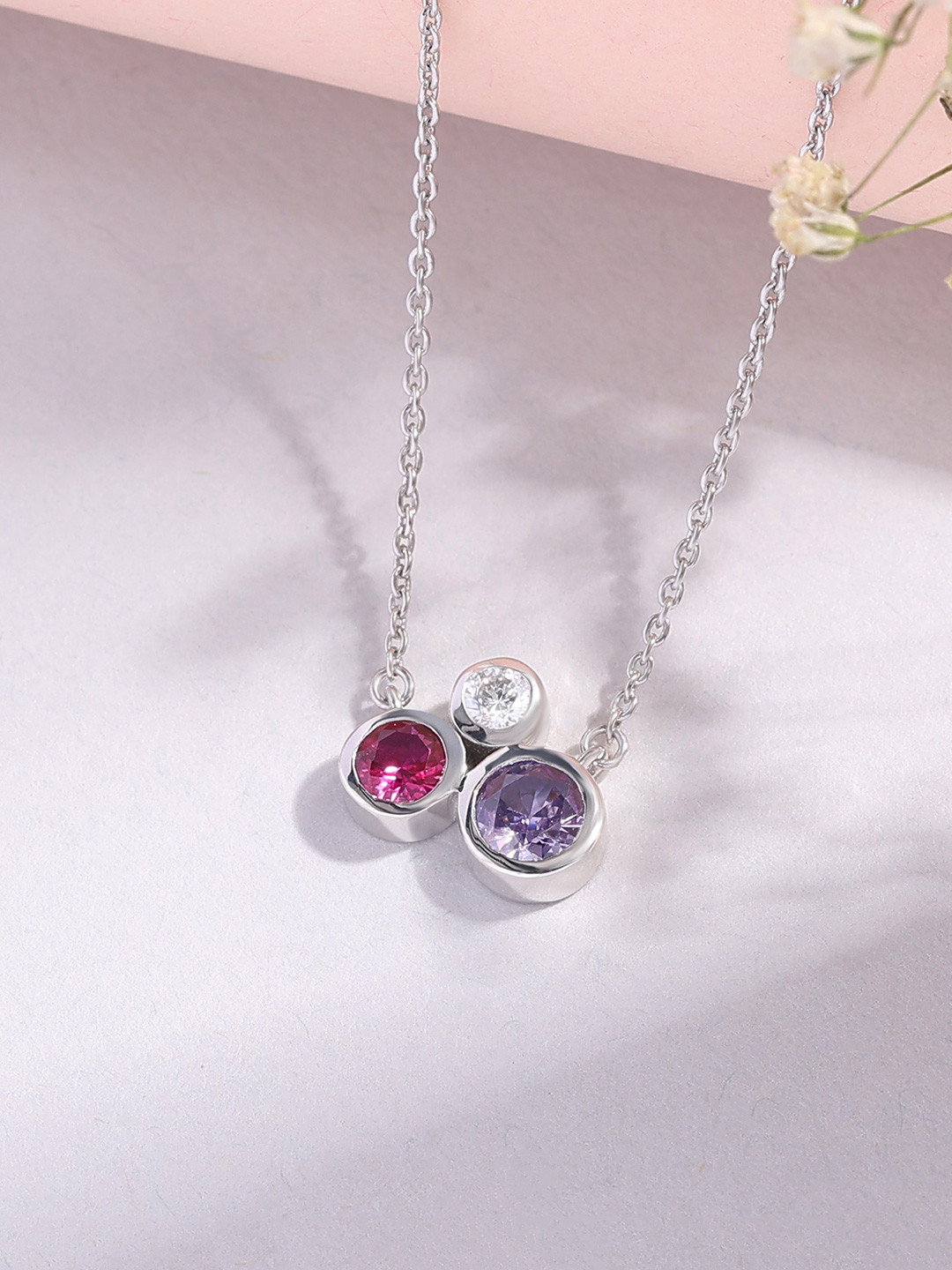 Ornate Jewels 925 Silver Multi Stone Triology Bubble Necklace