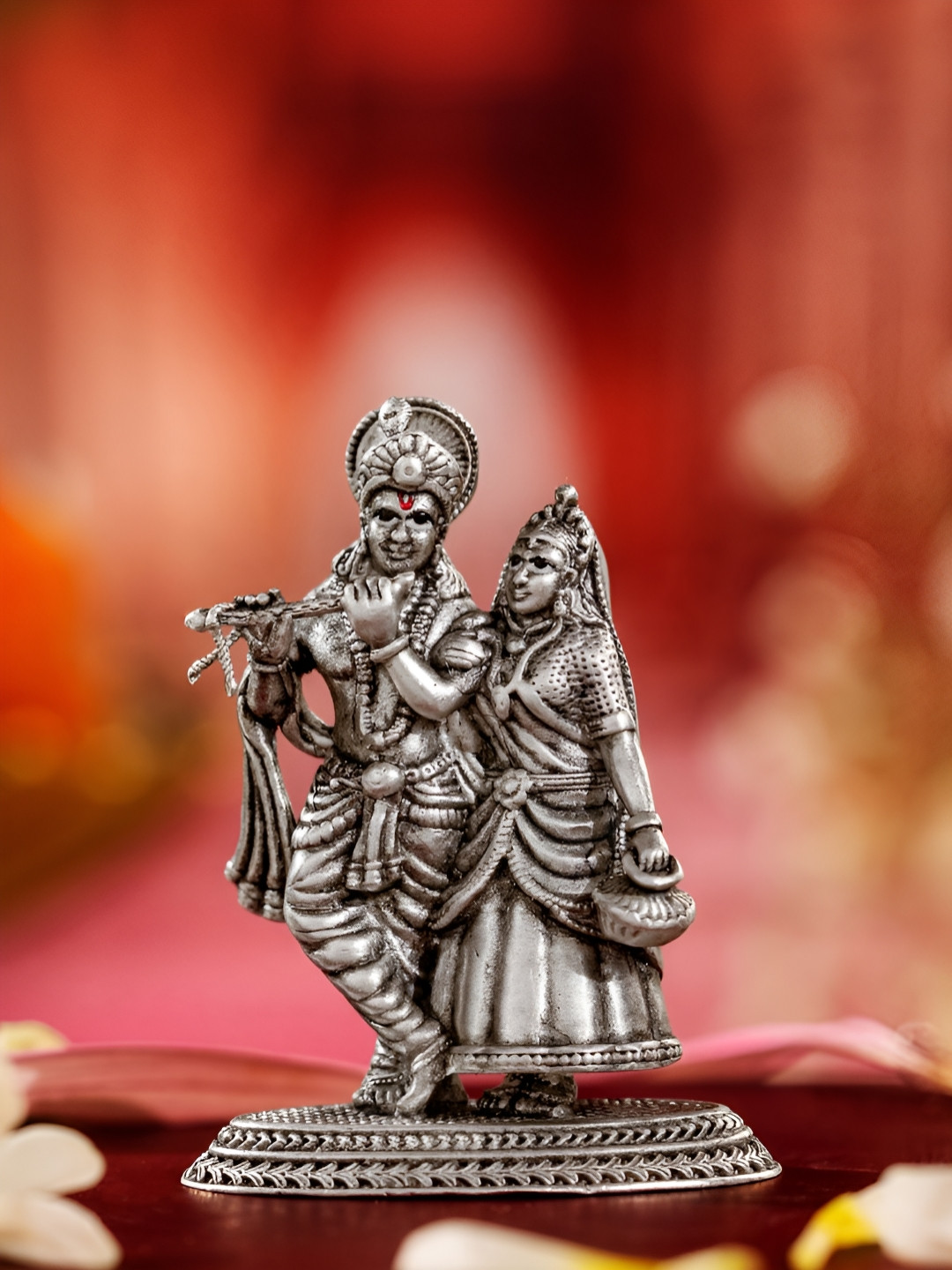 Aisshpra Silver-Toned Radha Krishna 925 Pure Silver Religious Idol Showpiece