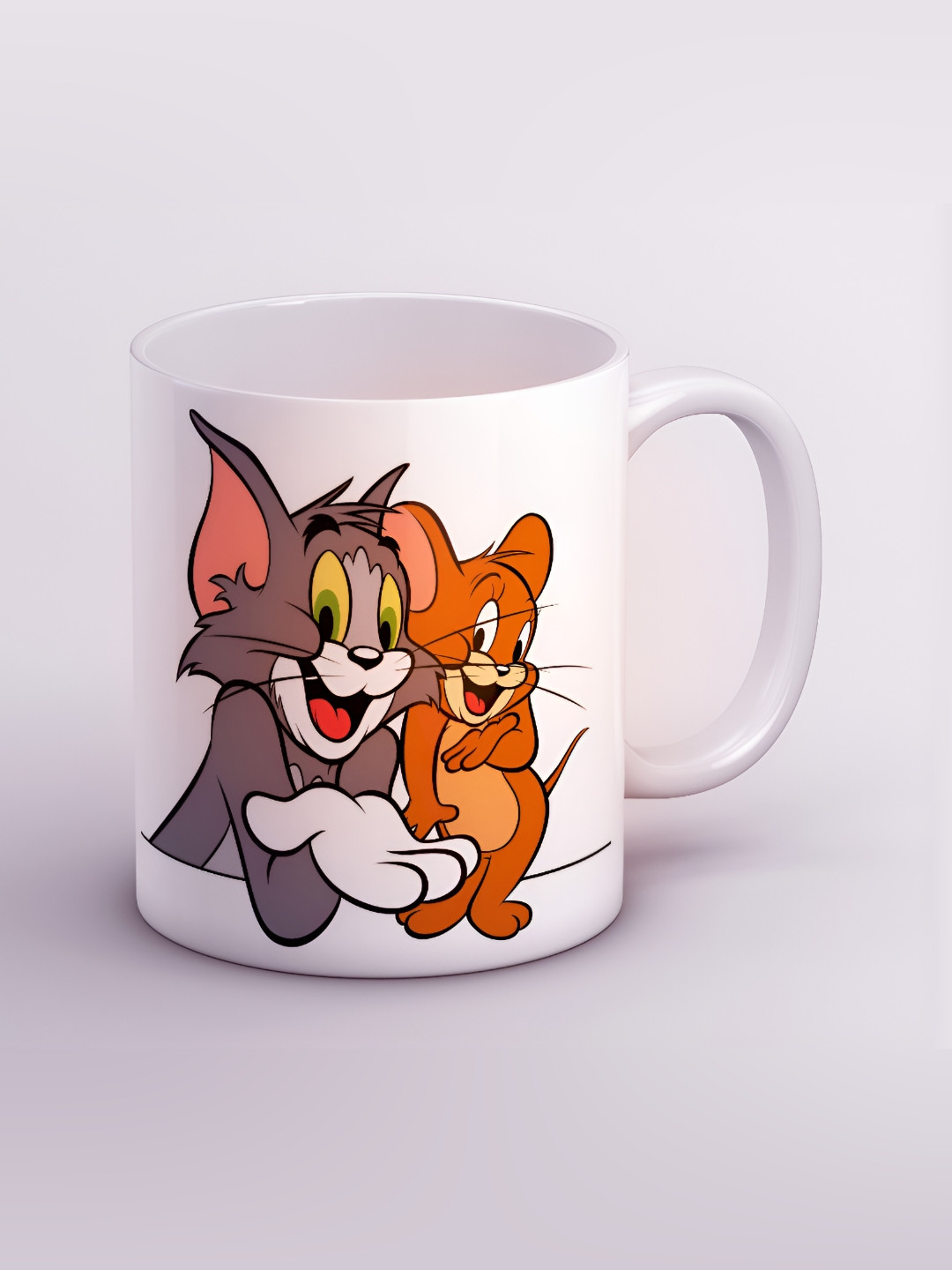 Mr UVD White & Grey Tom And Jerry Printed Ceramic Matte Mug - 350 ml