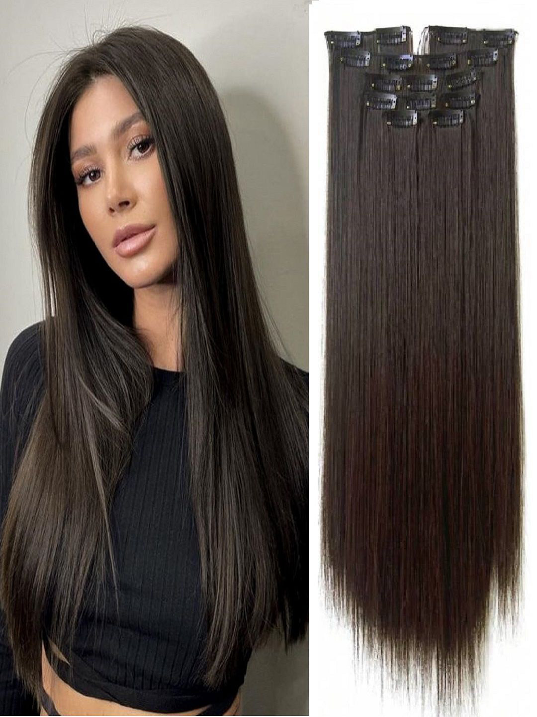 MoonEyes 7-Pcs Clip-In Straight locks Hair Extension - 24 Inch - Black