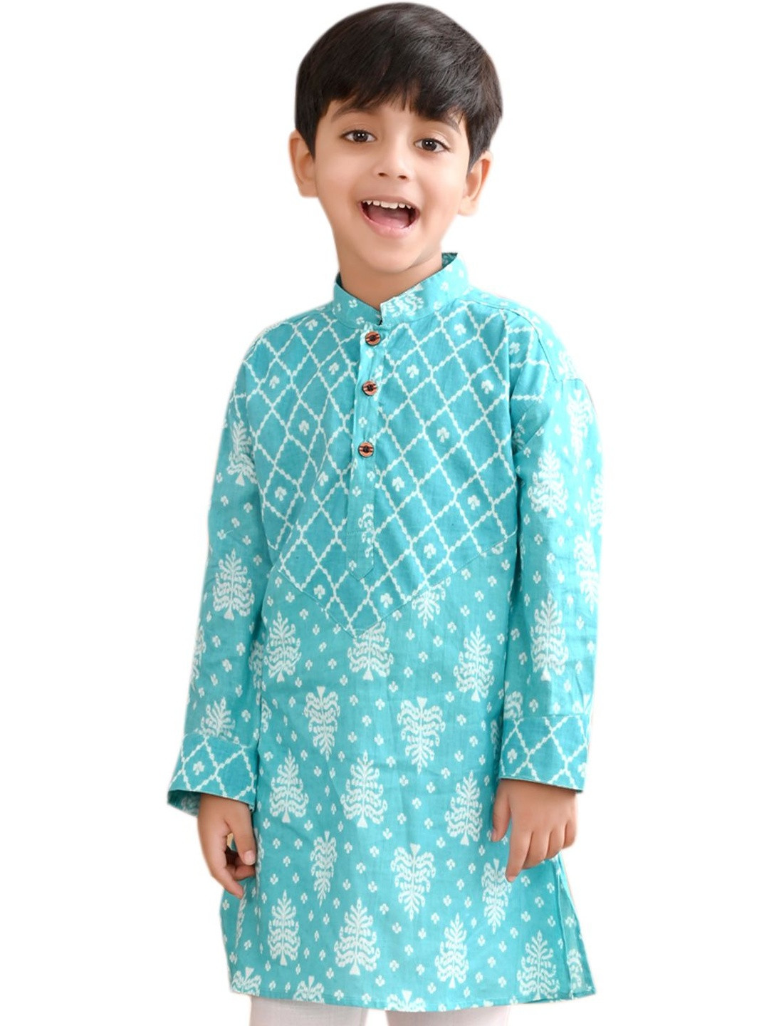 Sangria Boys Blue Printed Mandarin Collar Kurta