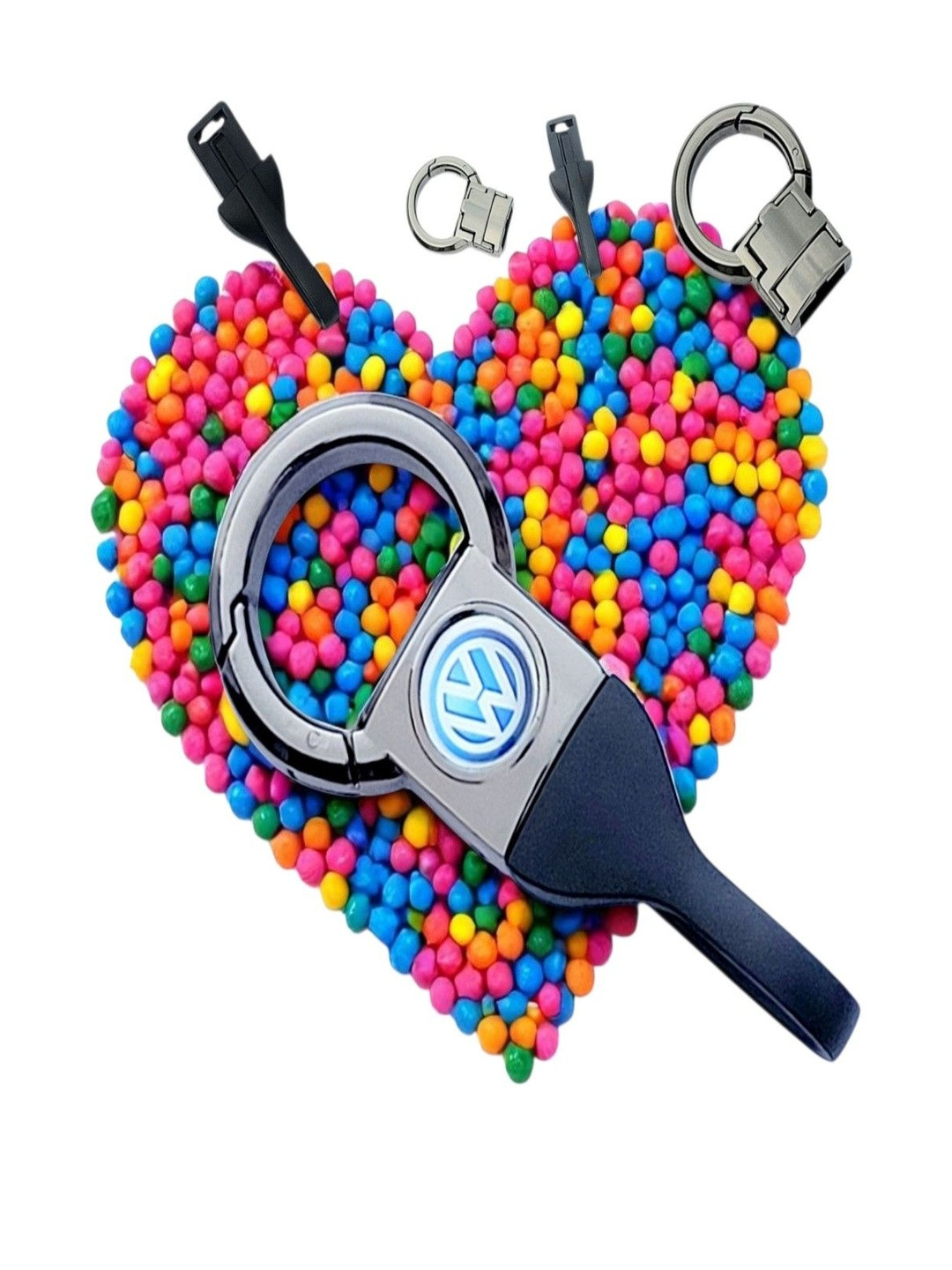 ADOREAL Volkswagen Blue Leather Metallic Belt Keychain And Keyring