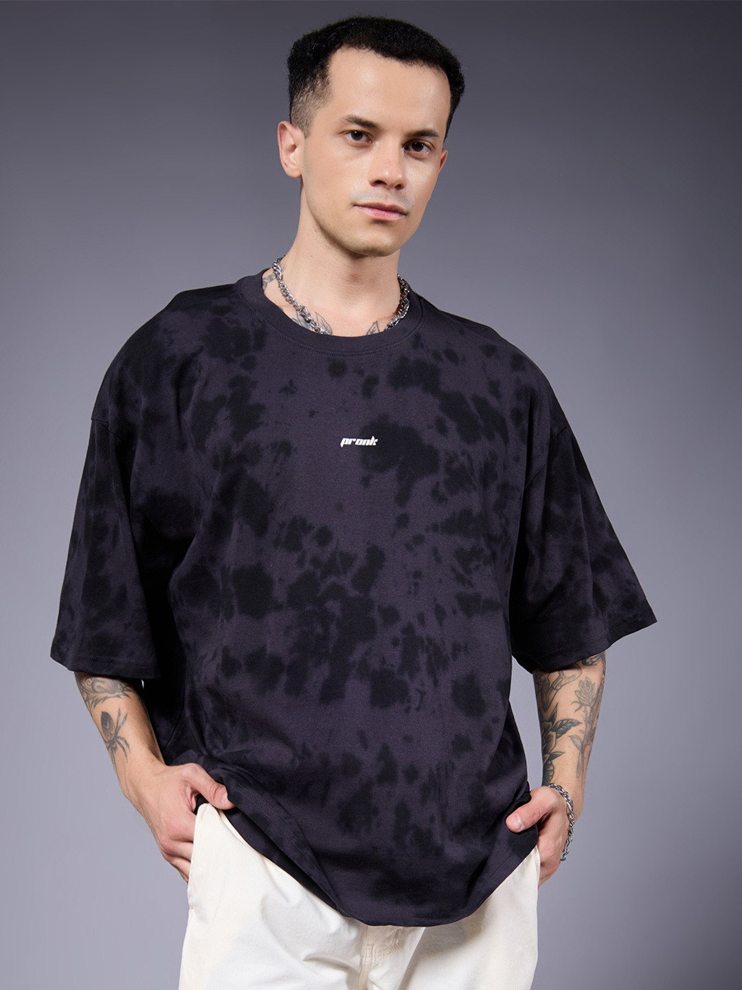 PRONK Men Retro Washed Drop-Shoulder Sleeves Oversized T-shirt