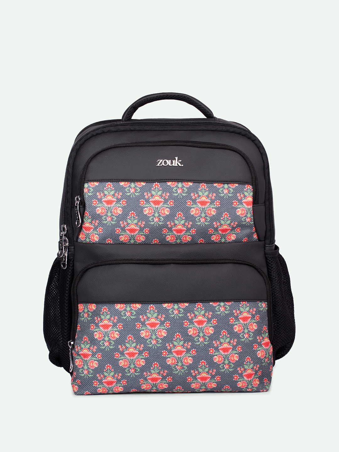 ZOUK Mughal Garden Unisex Floral Printed Padded Vegan Leather Backpack-Up to 16 inch