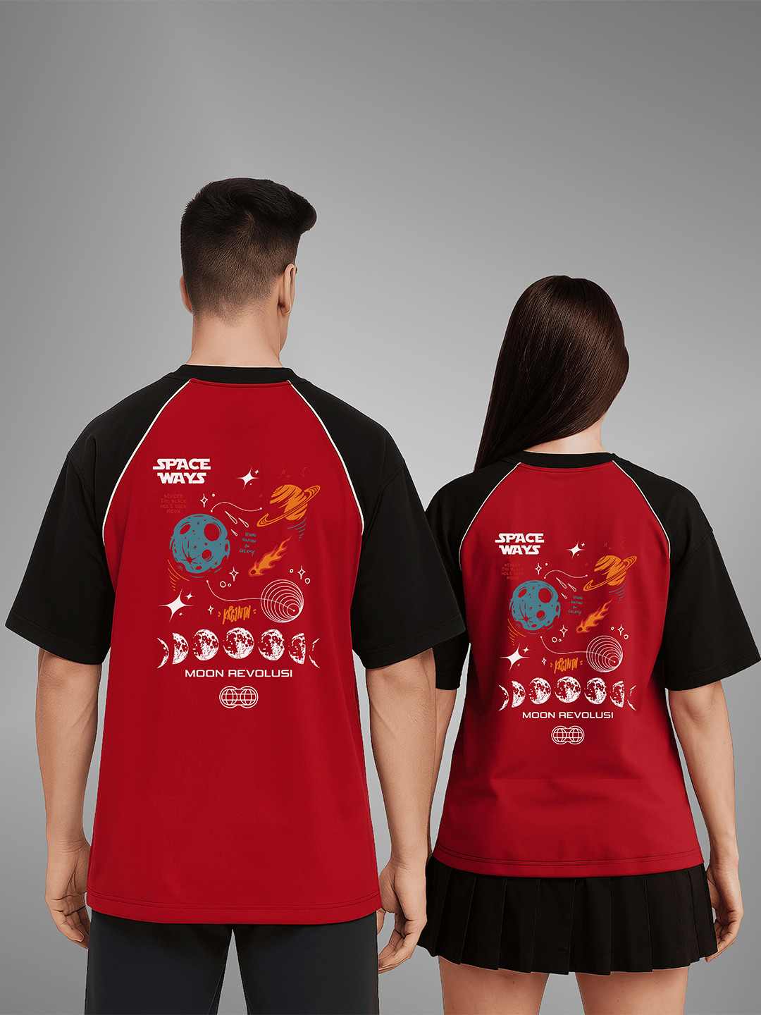 BAESD Unisex Pack Of 2 Graphic Printed Raglan Sleeves Cotton Oversized T-shirts