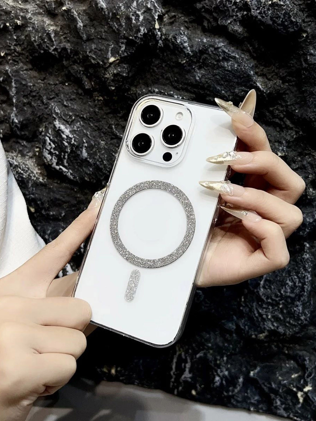 CASE CREATION Glitter Magnetic Ring Magsafe Impact Resistant iPhone 15 Plus Back Case