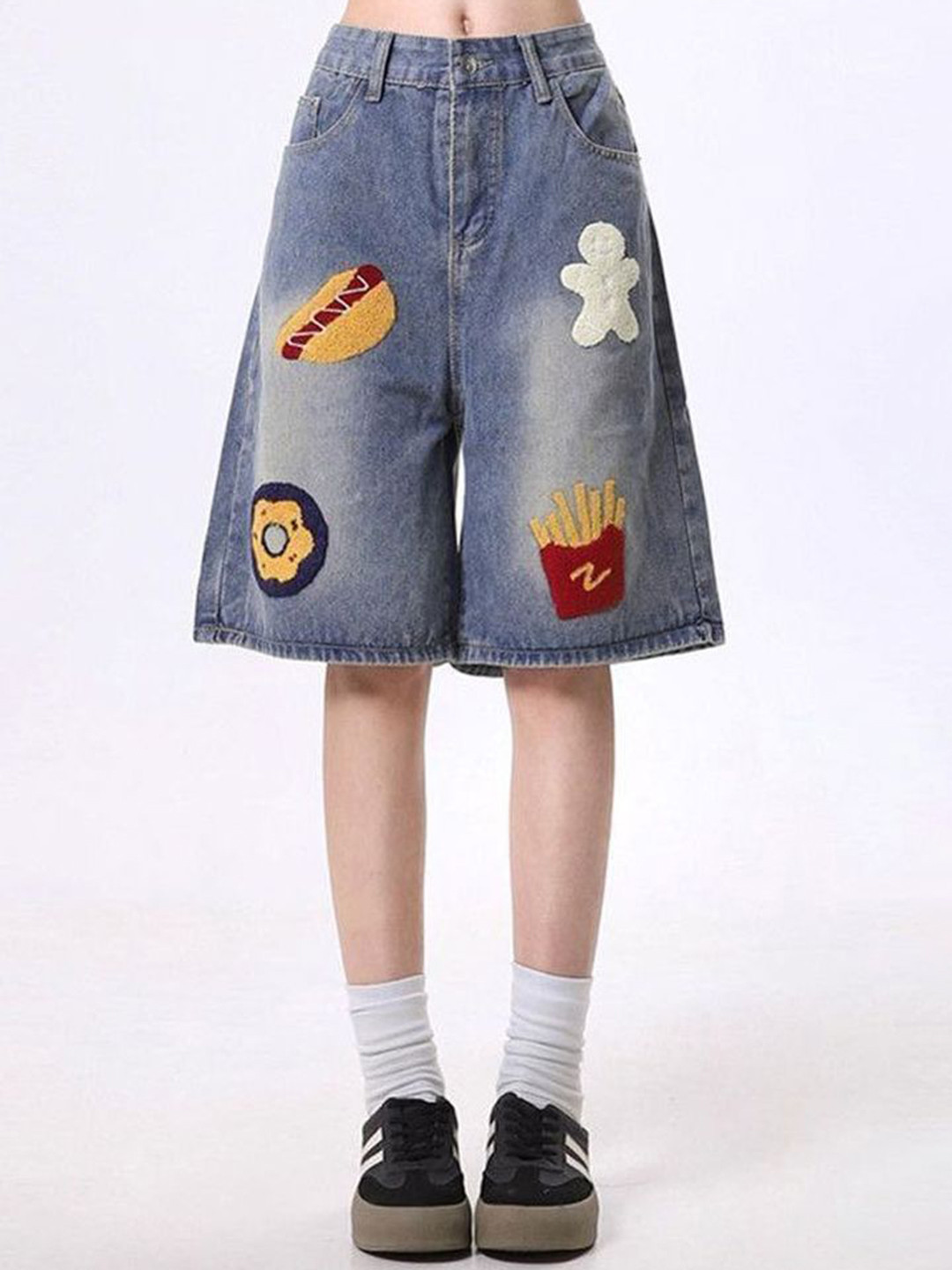 LULU & SKY Women Loose Fit Graphic Denim Shorts