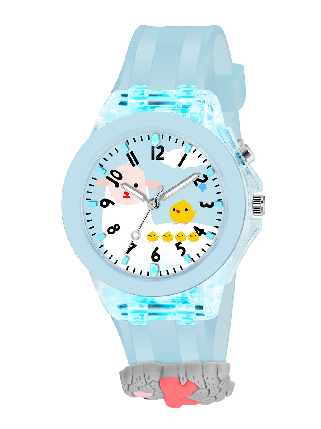 FROZIL Kids Cartoon Color Lights Rubber Strap Analogue Watch Sky Penguine