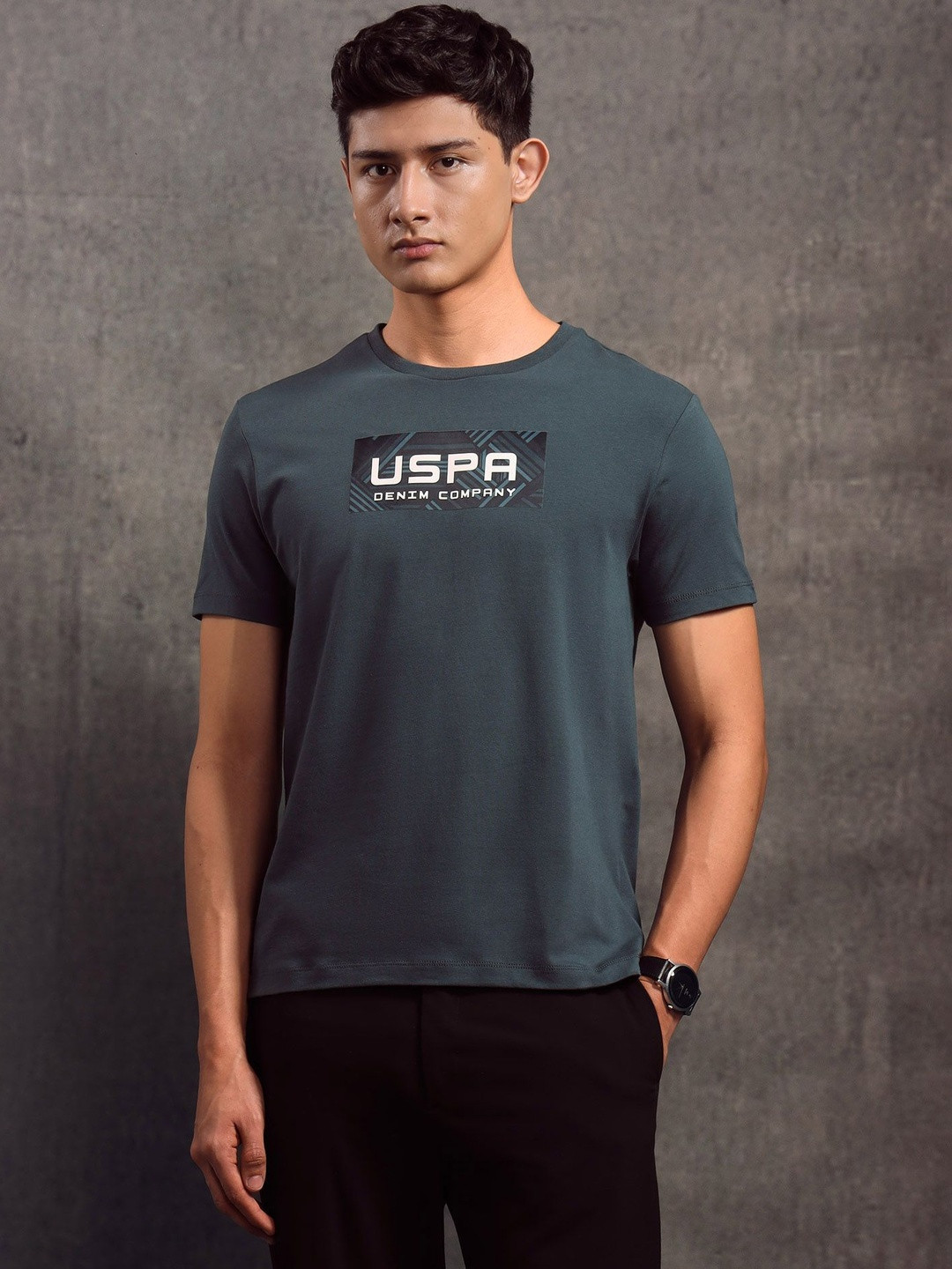 U.S. Polo Assn. Denim Co. Men Brand Logo Printed Round Neck Cotton T-shirt