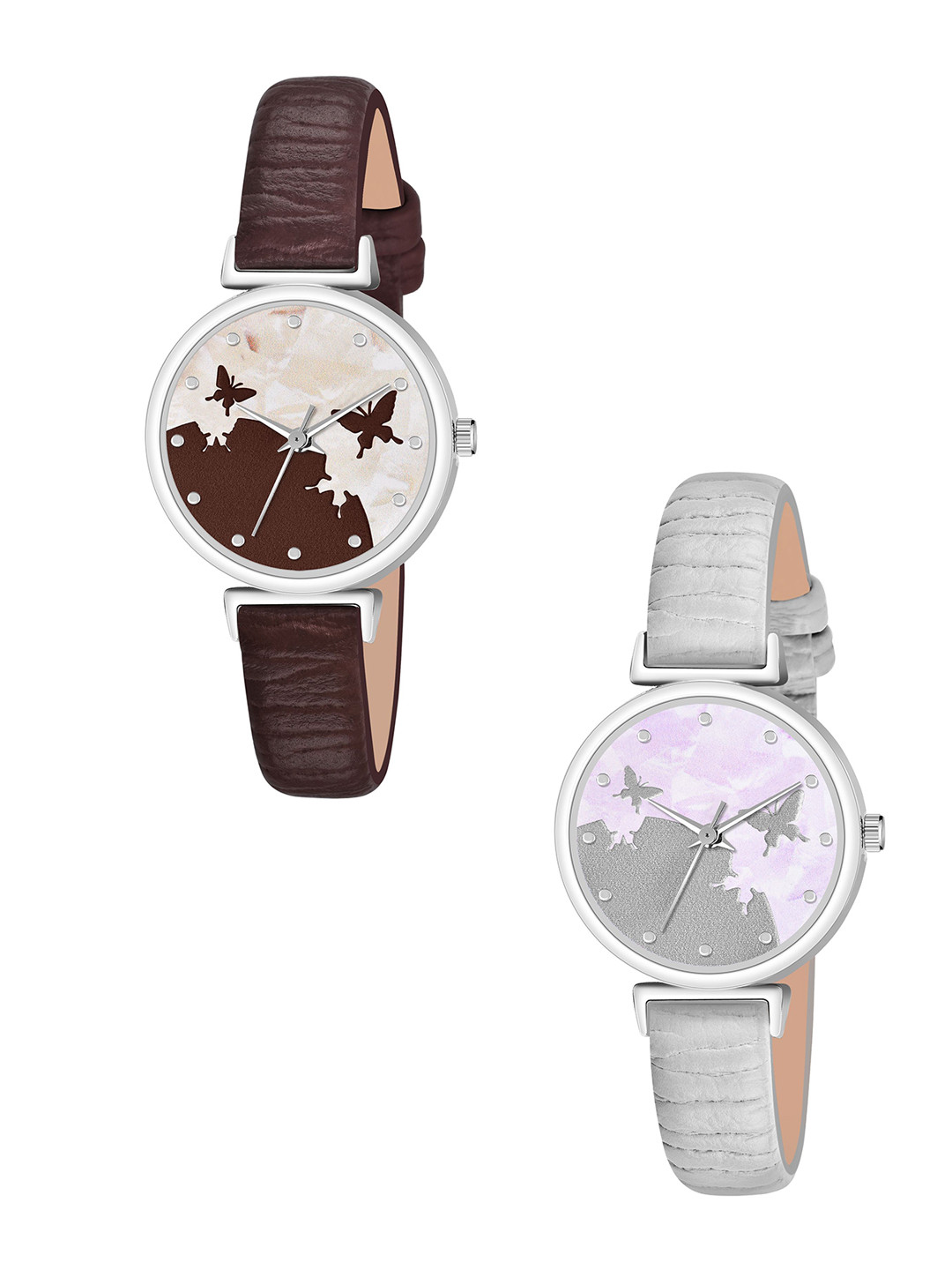 FROZIL Girls Set Of 2 Textured Dial & Leather Straps Analogue Watch AB64-BF-BR-G