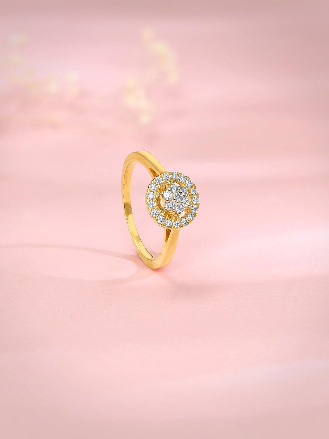 GIVA 18Kt Gold Halo Cluster Ring With 0.24 Carat Lab Grown Diamond-3 gms