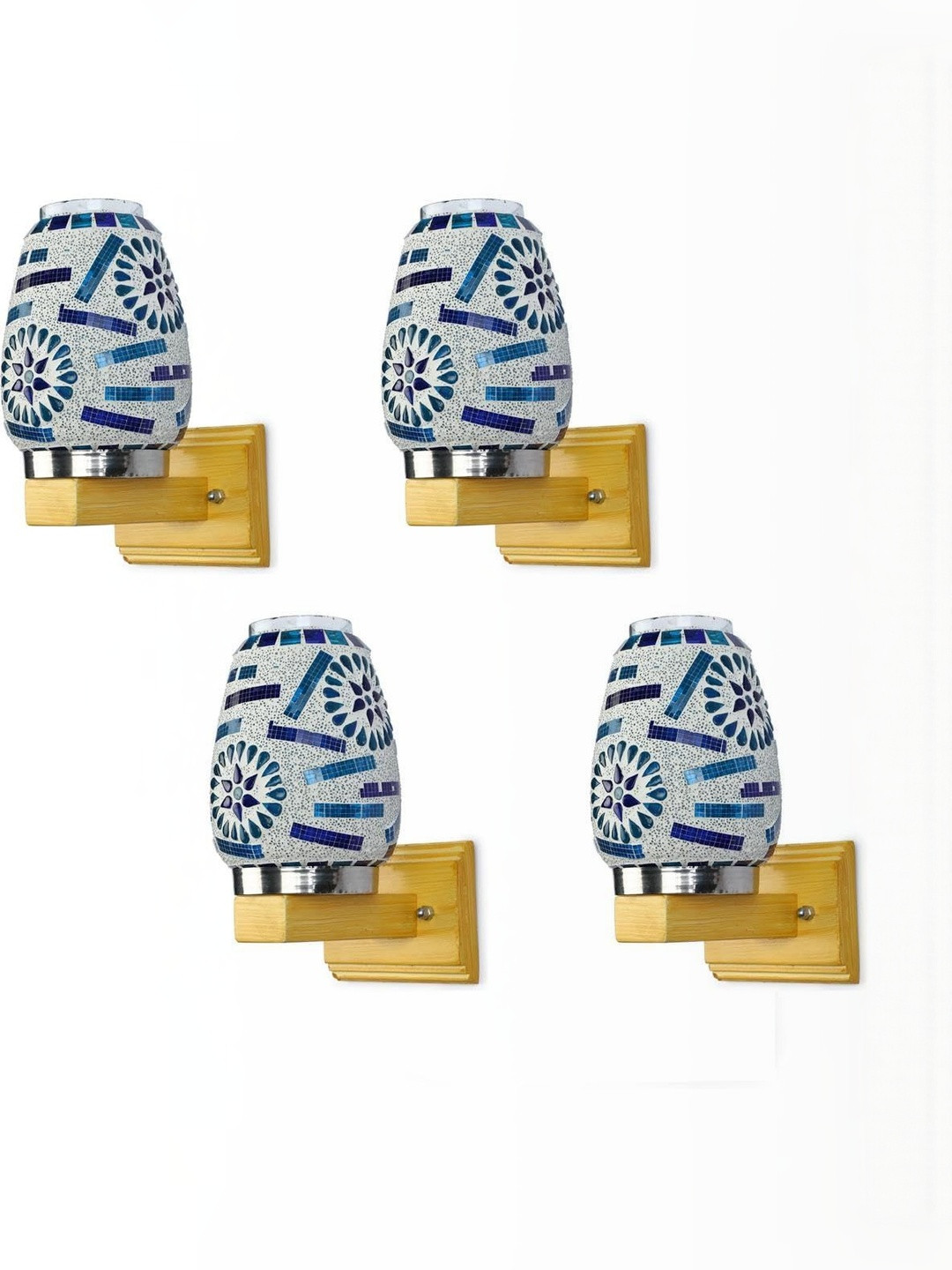 1ST TIME Set Of 4 Blue & Blue Solid Glass Cylinder Shaped Decorative Wall Lamp