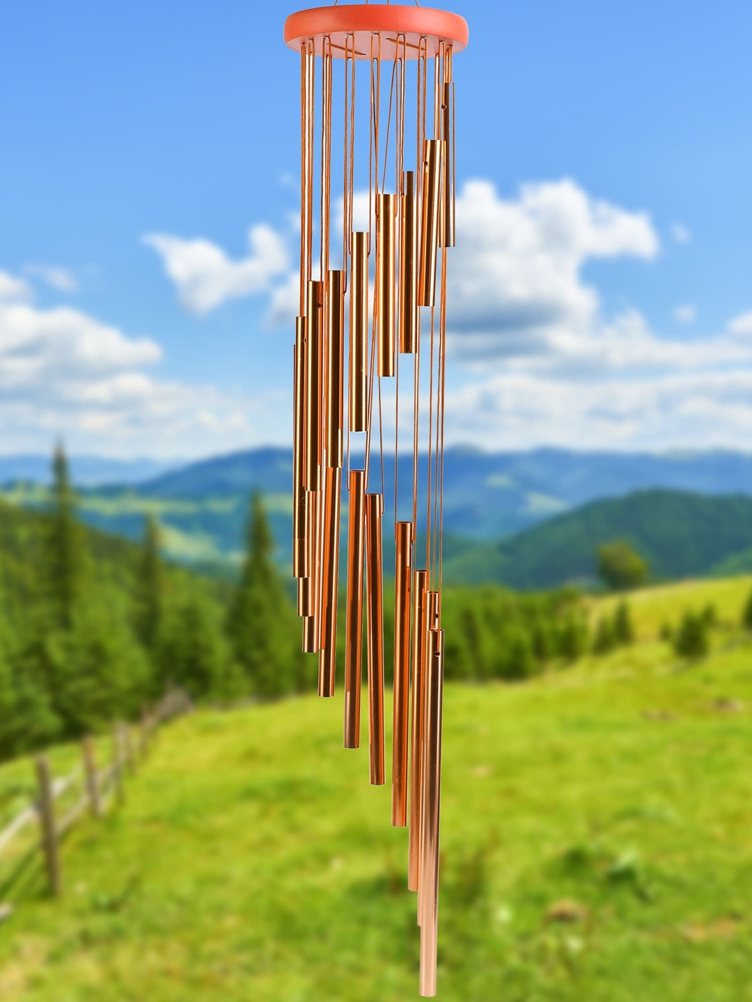 HINDCRAFT Golden & Brown 1 Piece Metal Wall Hanging Wind Chimes