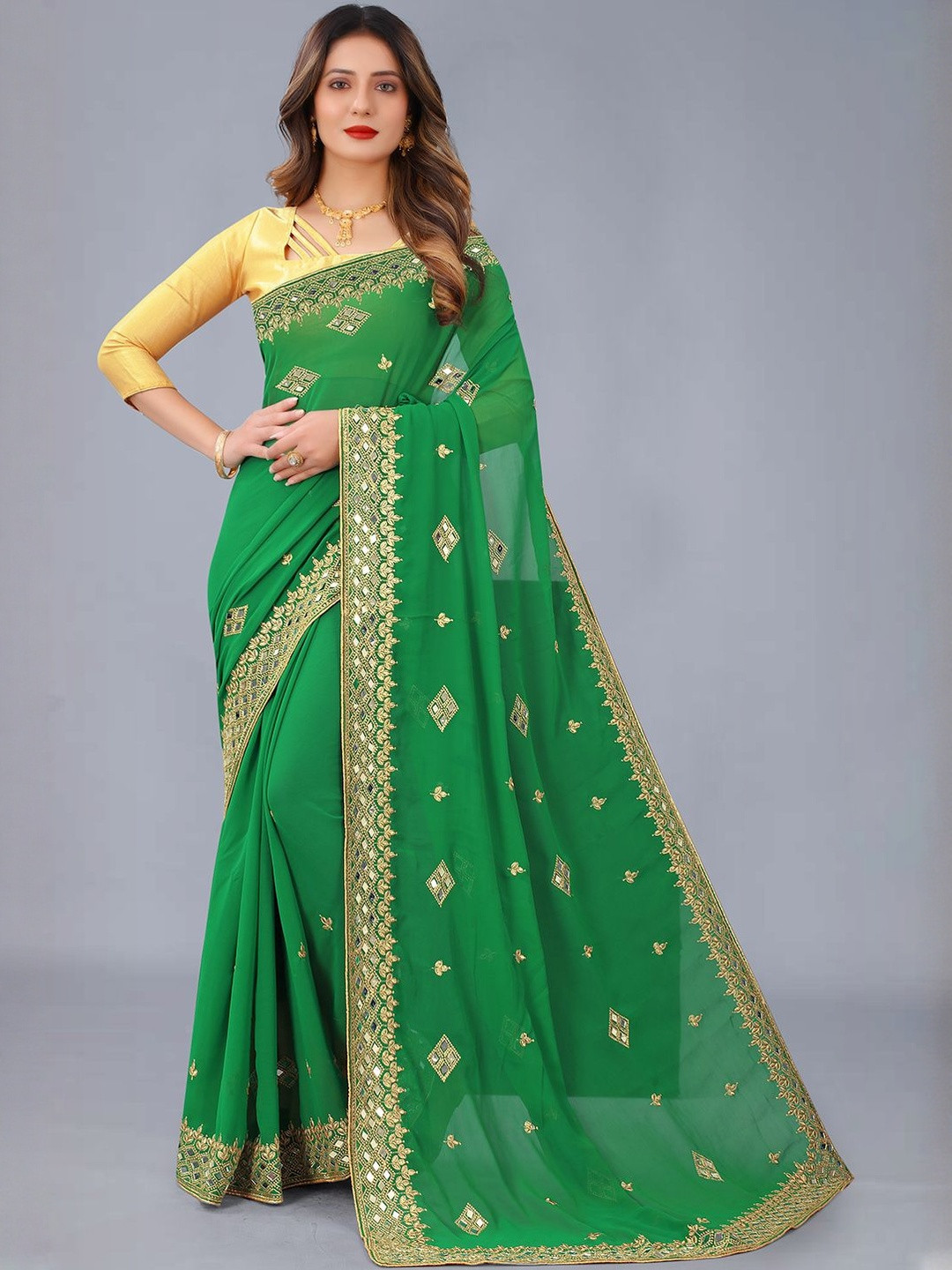 Prettyage Woven Design Mirror Work Heavy Work Banarasi Saree