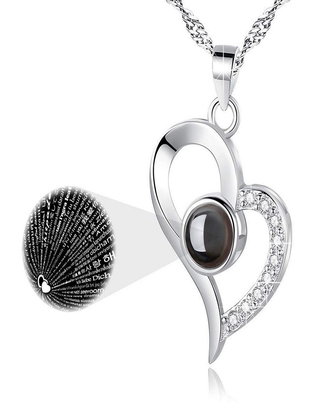 Jewelgenics Women Silver-Plated 100 Language Engraved I LOVE YOU Heart Pendants