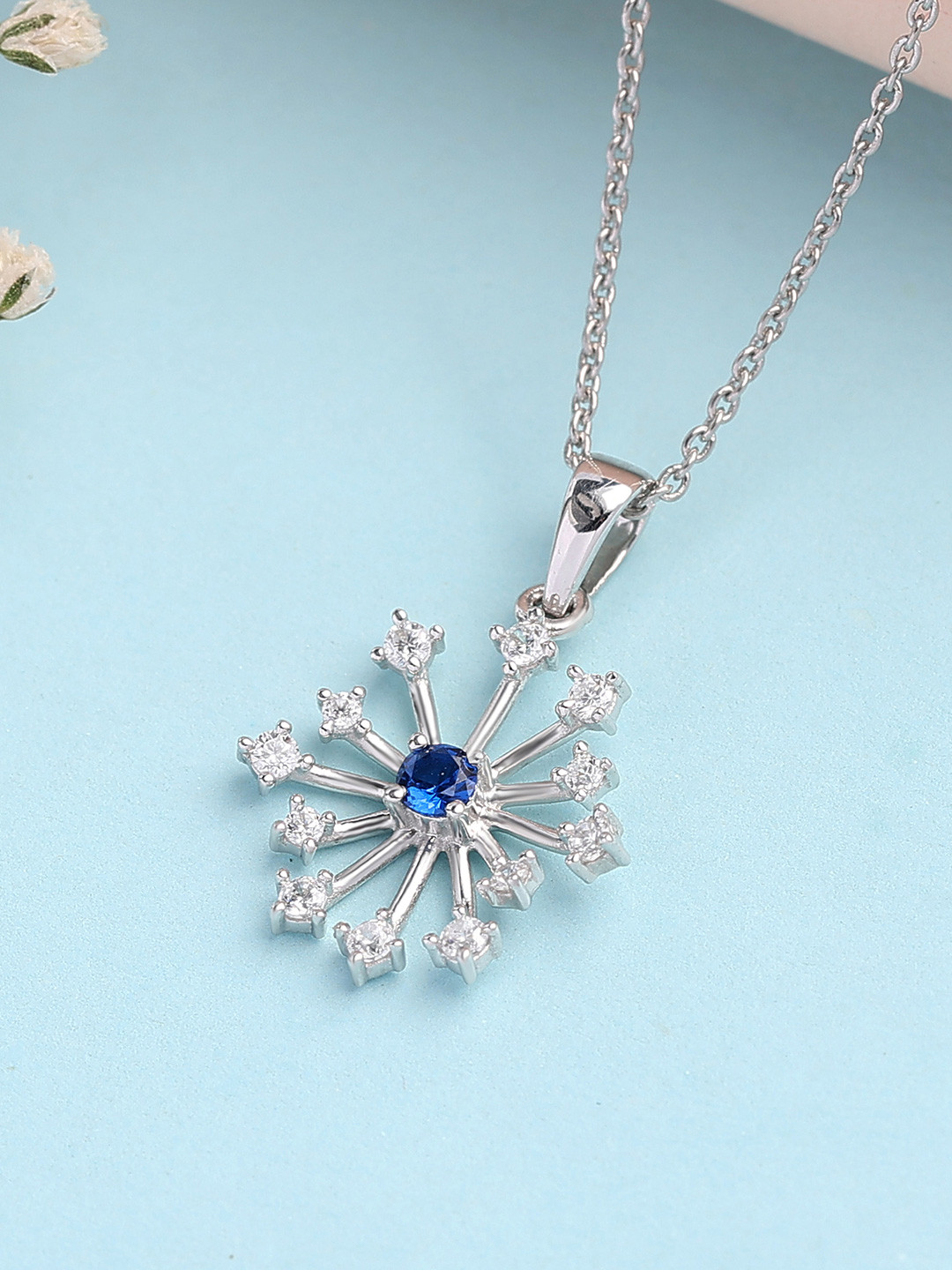 Ornate Jewels 925 Silver Blue Sapphire Pendant With Chain