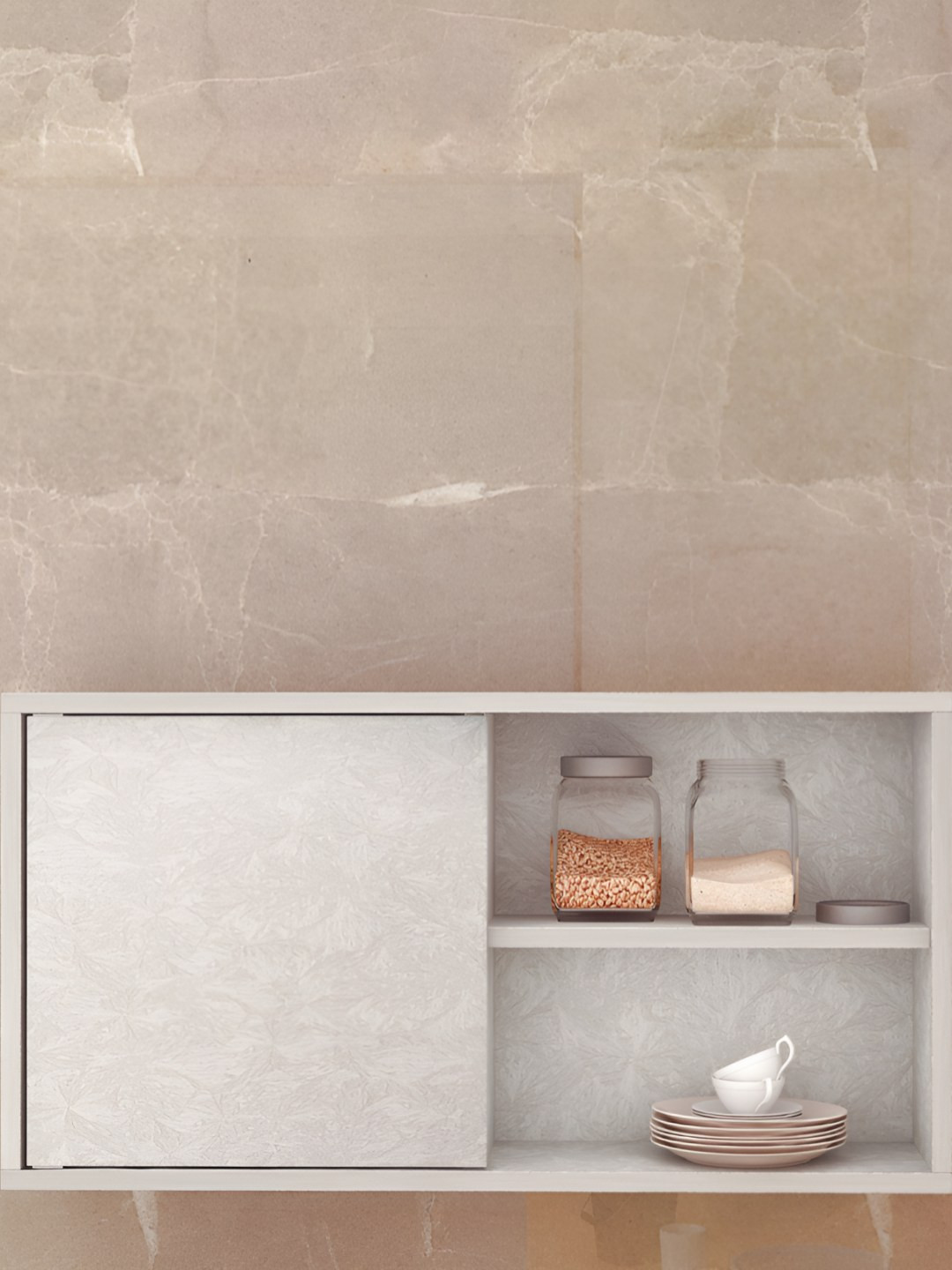 Crystal Furnitech Off White Textured Wooden Kitchen Cabinet