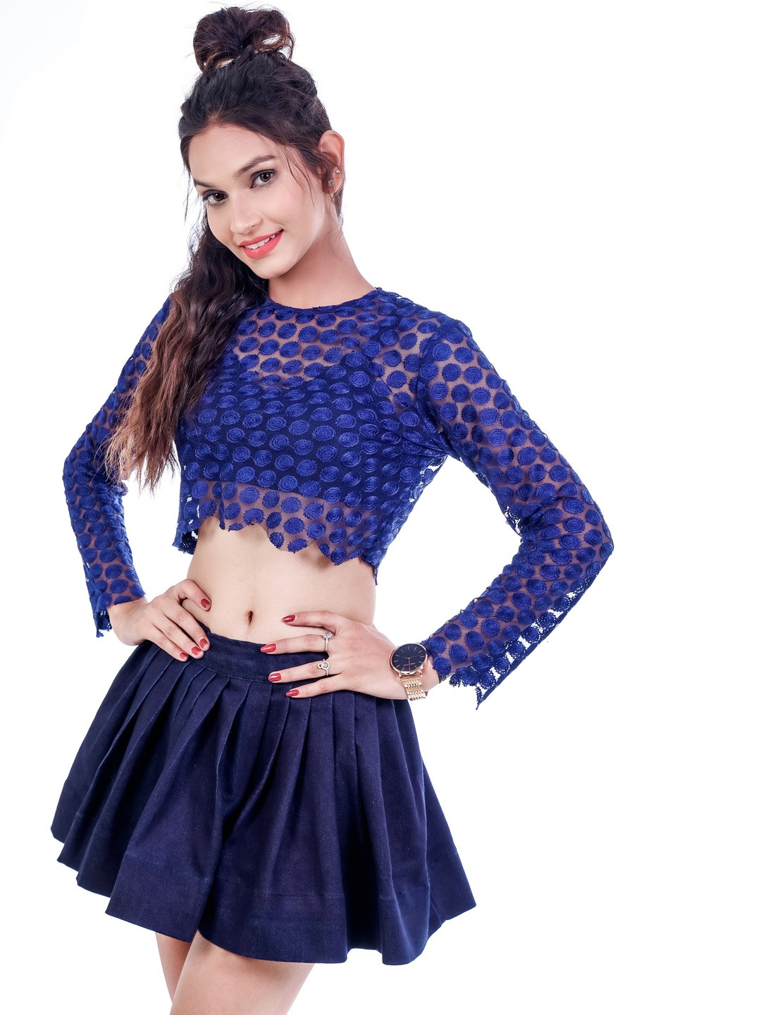 SAMM RANAISSANCE Embroidered Sheer Crop Top