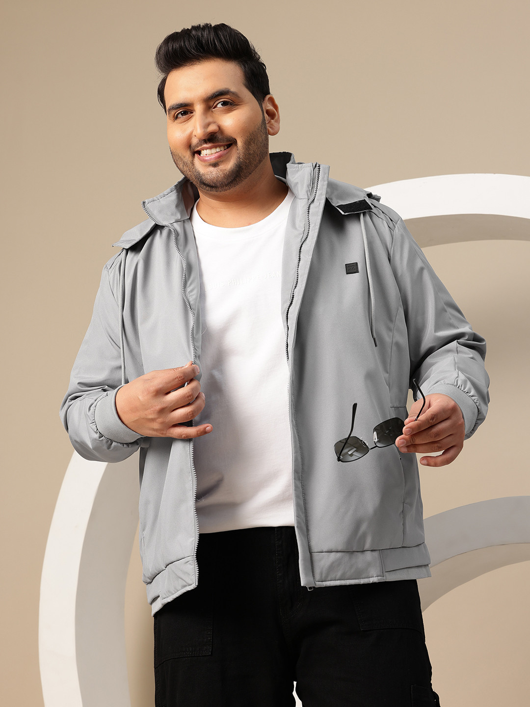 Sztori Plus Size Bomber Jacket With Detachable Hood