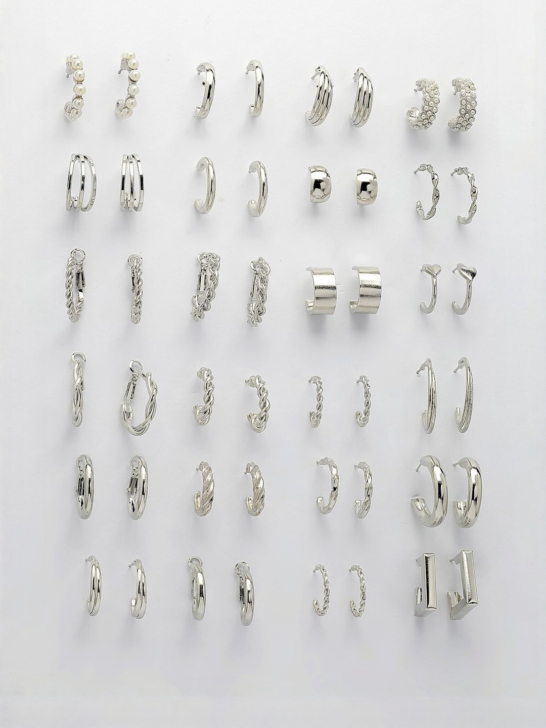 Scintillare By Sukkhi Set Of 24 Rhodium-Plated Artificial Beaded Circular Hoop Earrings