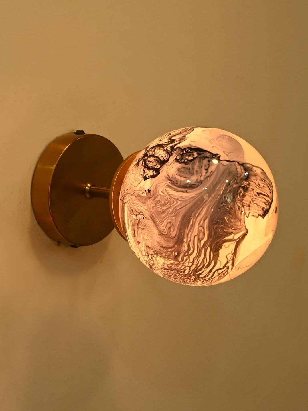 1ST TIME Black & White Printed Glass Round Shaped Wall Lamp