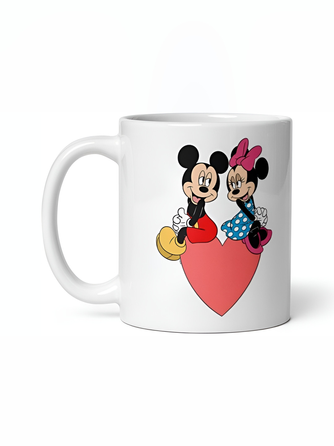 Mr UVD White & Red Micky Mouse Printed Ceramic Matte Mug - 350 ml