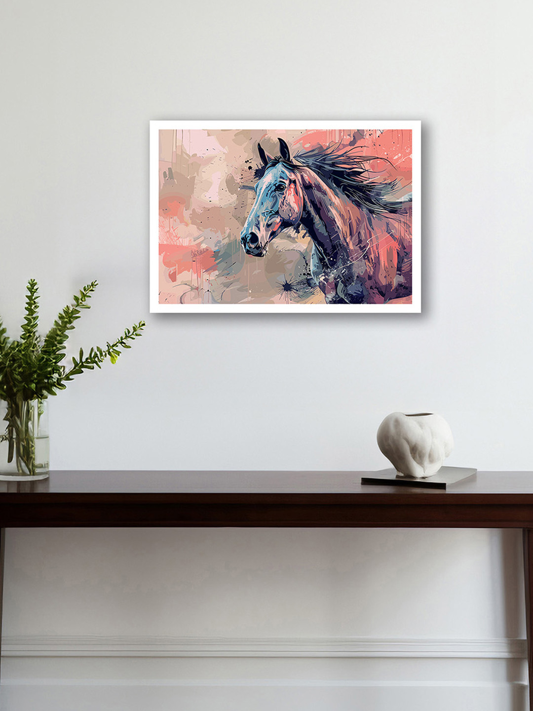 nestroots White & Pink Horse Canvas Wall Art