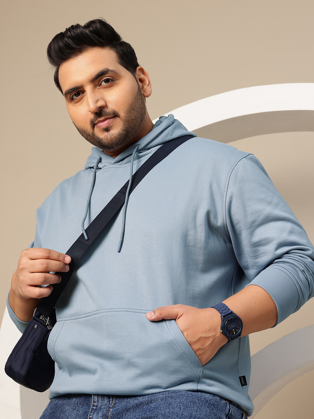 Sztori Plus Size Hooded Sweatshirt with Inner Fleece