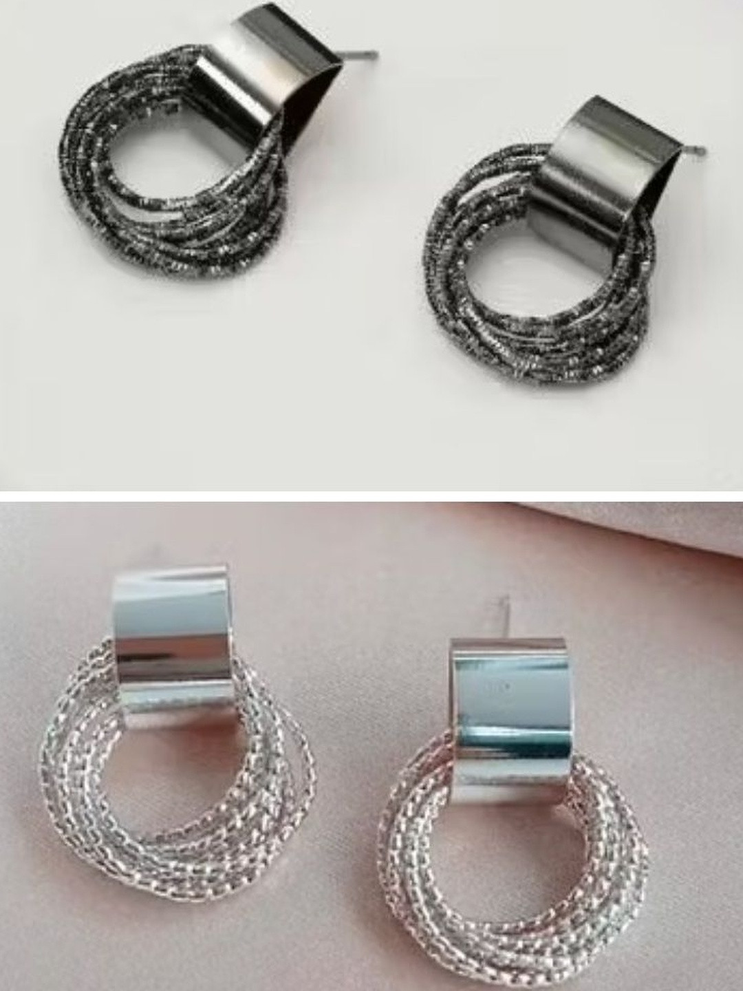 Shivarth Women Set of 2 Pairs Circle Stud Silver-Plated & Multi Metal Hoop Earrings