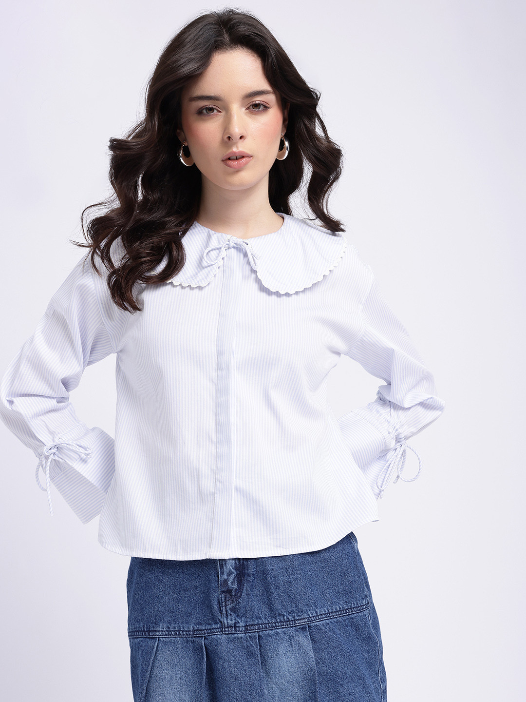 Glitchez Vertical Striped Peter Pan Collar Top