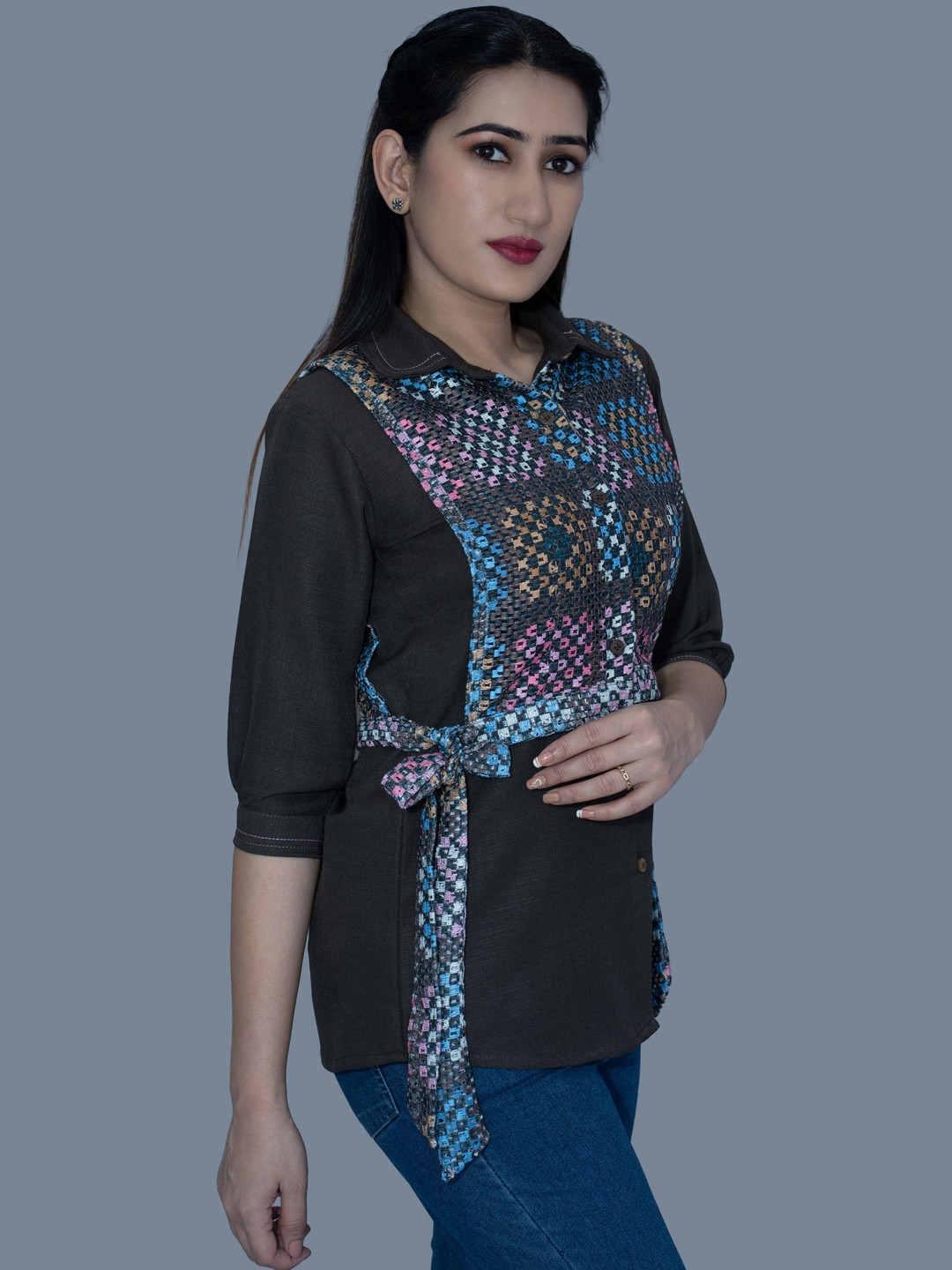 BELLO DONA CLOTHING Women Colourblocked Lace Bib Top