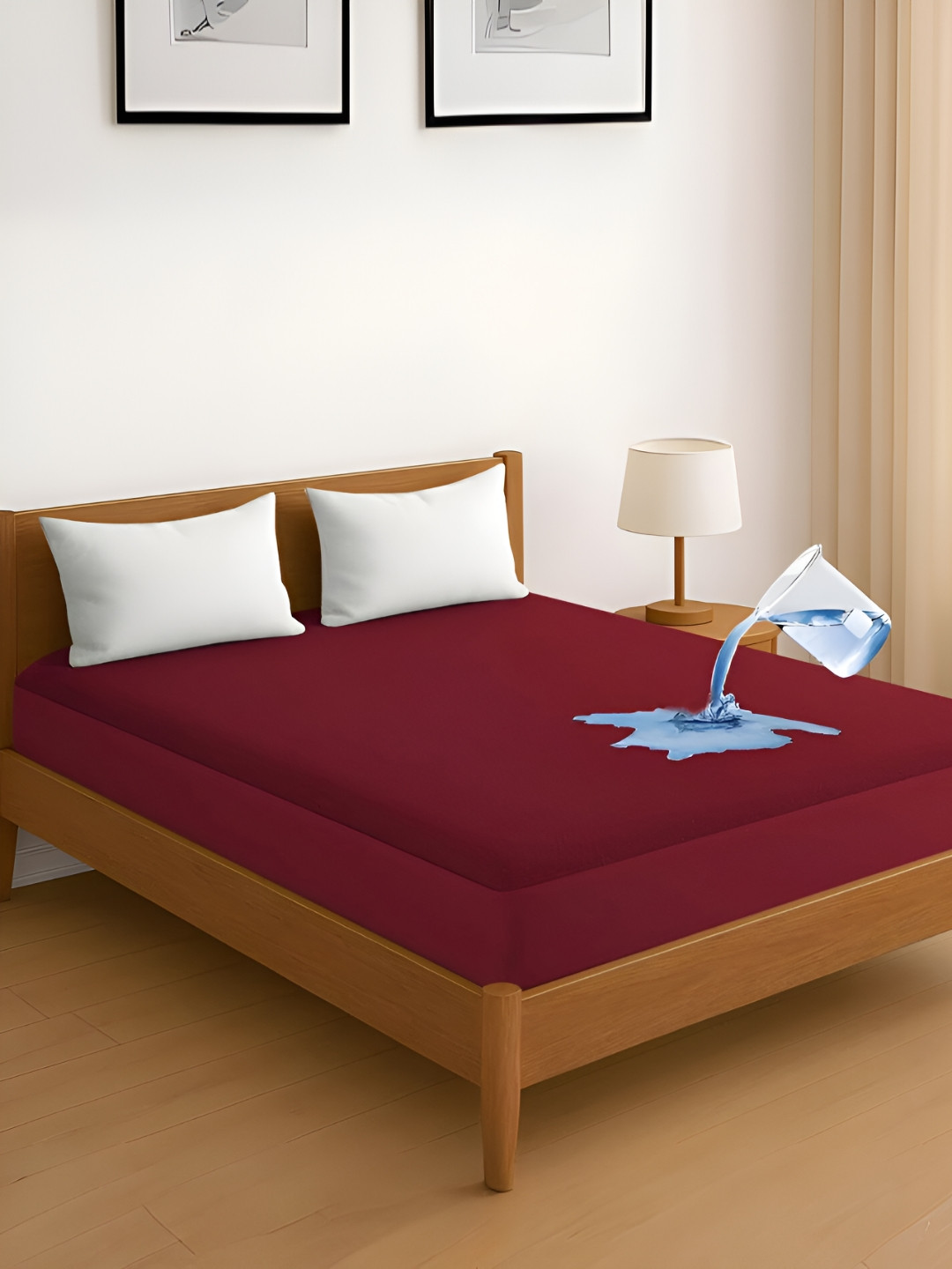 Aura Maroon King Size Water Resistant Mattress Protector