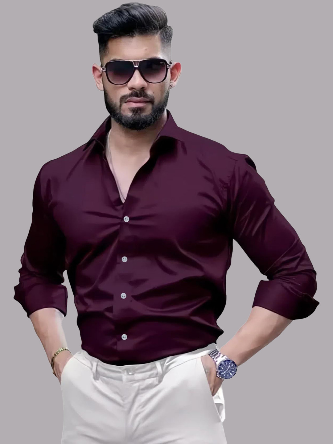 INDOPRIMO Men Solid Spread Collar Cotton Casual Shirt