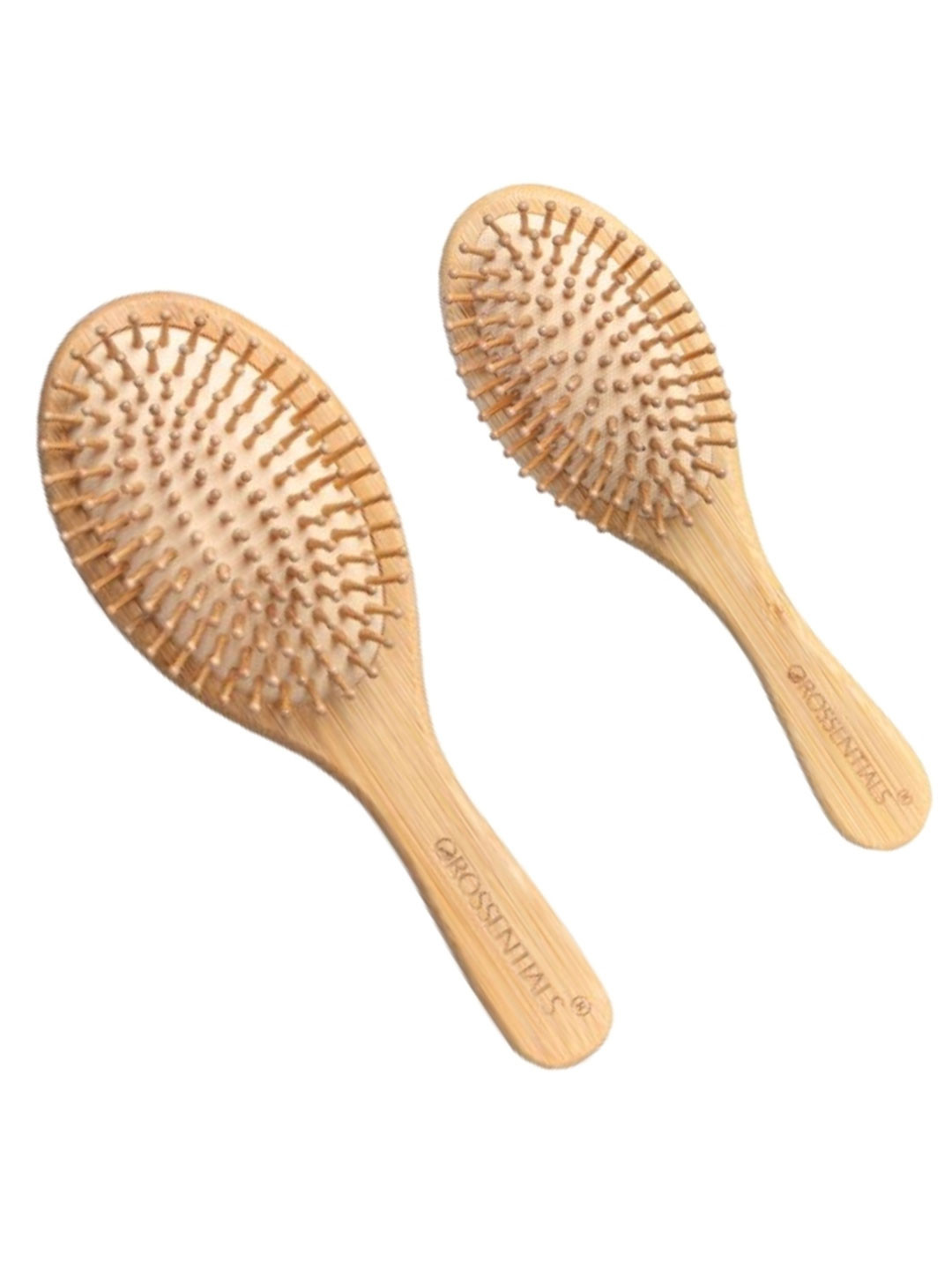 OROSSENTIALS Set Of 2 Neem Wood Oval Shape Big & Small Hair Brushes