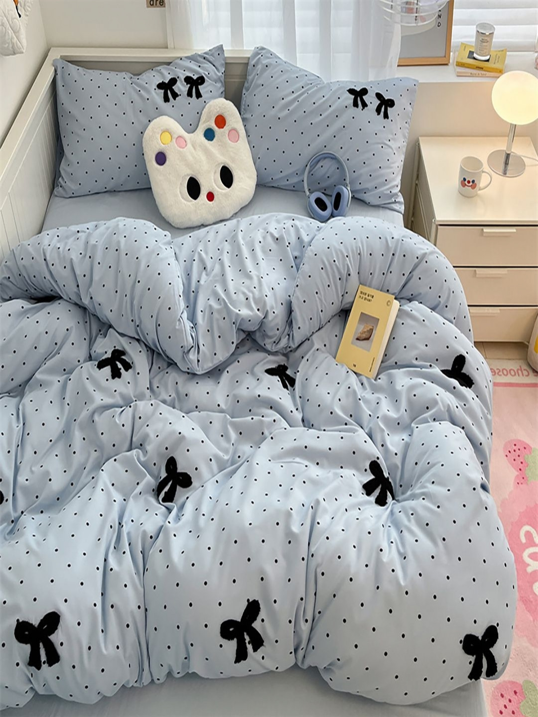 JC HOME Blue & Black Quirky Printed AC Room Double Queen Bedding Set
