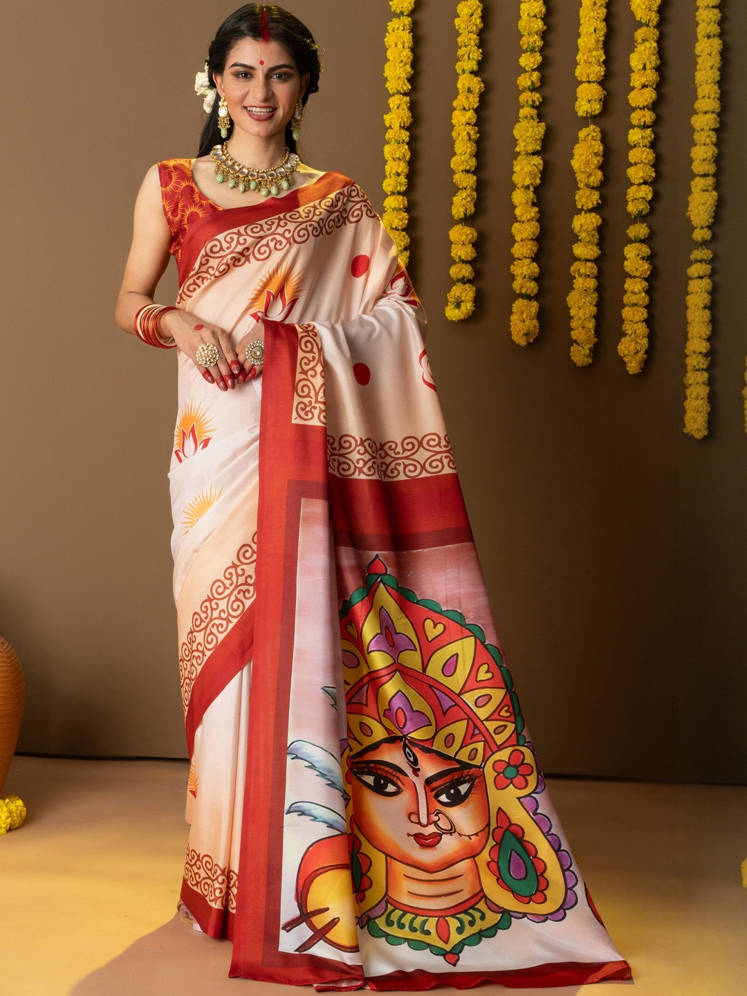 RACHNA Durga Prints Dola Silk Ready To Wear Saree