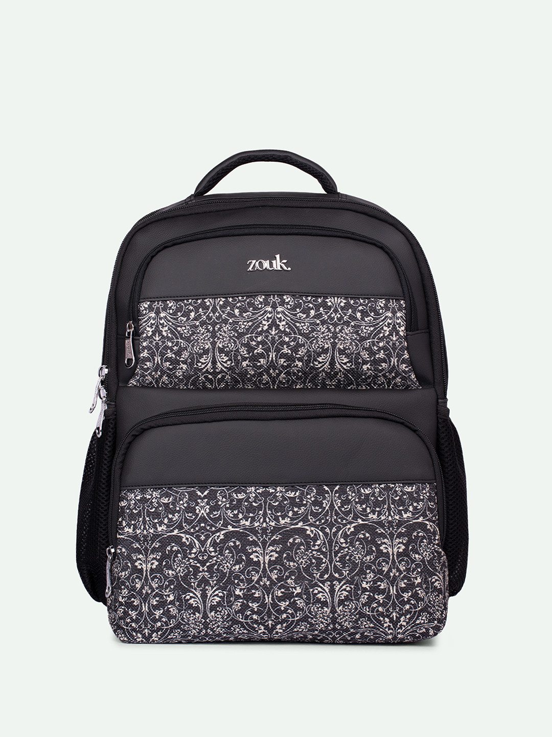 ZOUK Lattice Lace Unisex Floral Printed Vegan Leather Padded Backpack