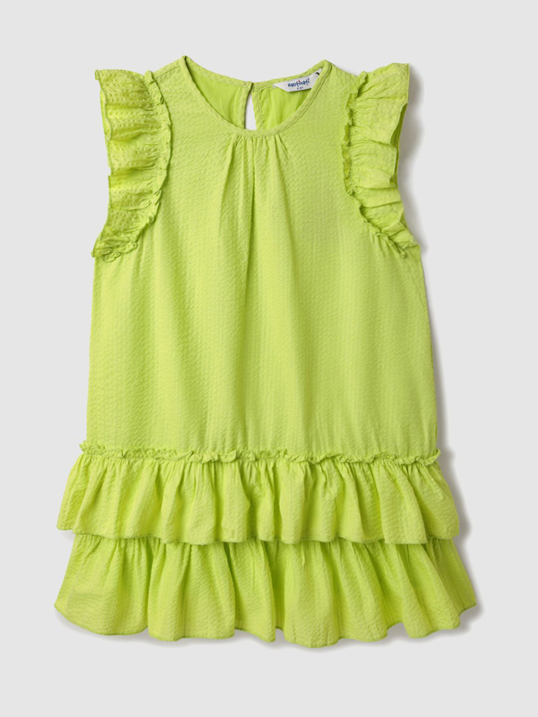 Nauti Nati Girls Woven Lime Green Tiered Dress