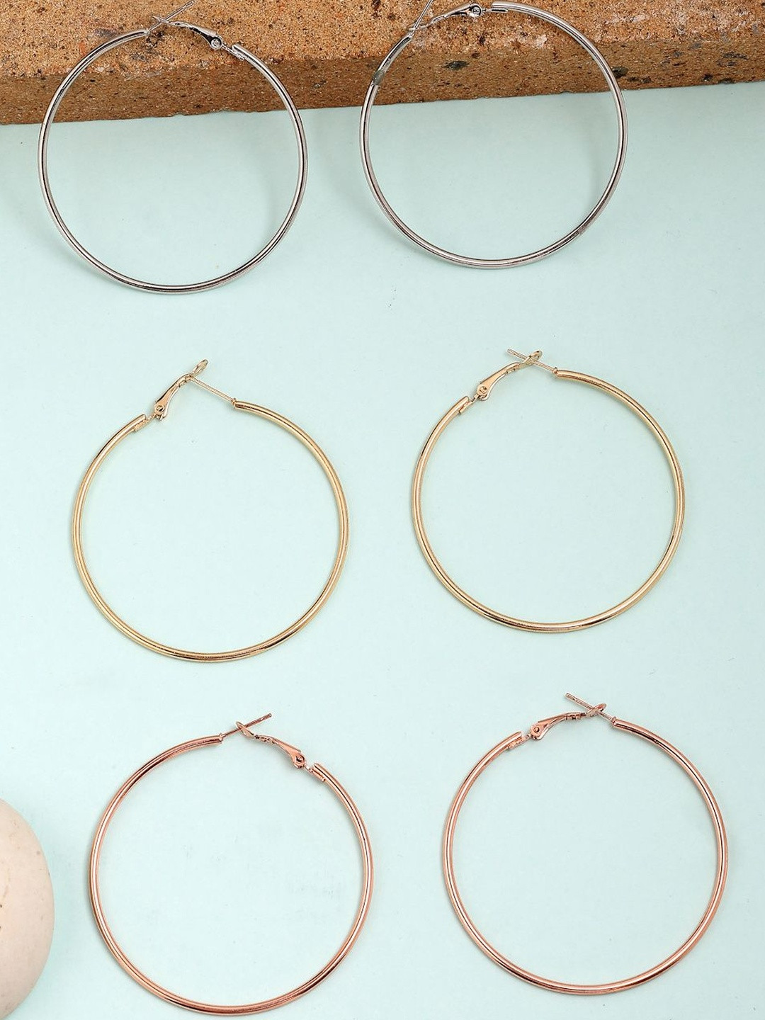 Scintillare By Sukkhi Set Of 3 Gold Plated Circular Shaped Hoop Earrings
