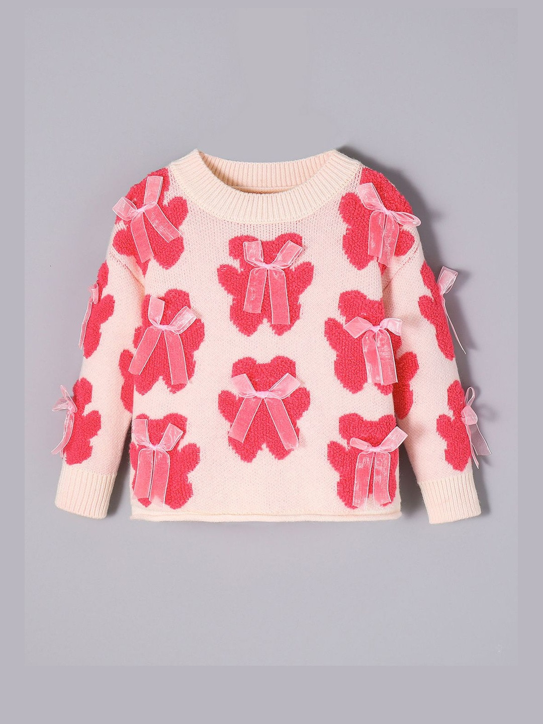 Hopscotch Girls Bow & Bear Motif Sweater