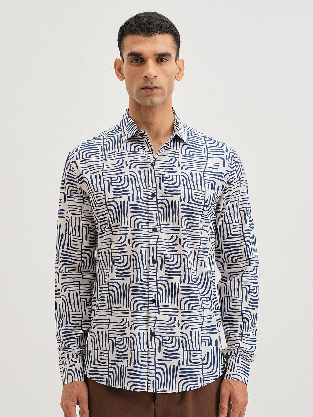 Banana Club Men Abstract Nautical Printed Spread Collar Classic Slim Fit Casual Shirt