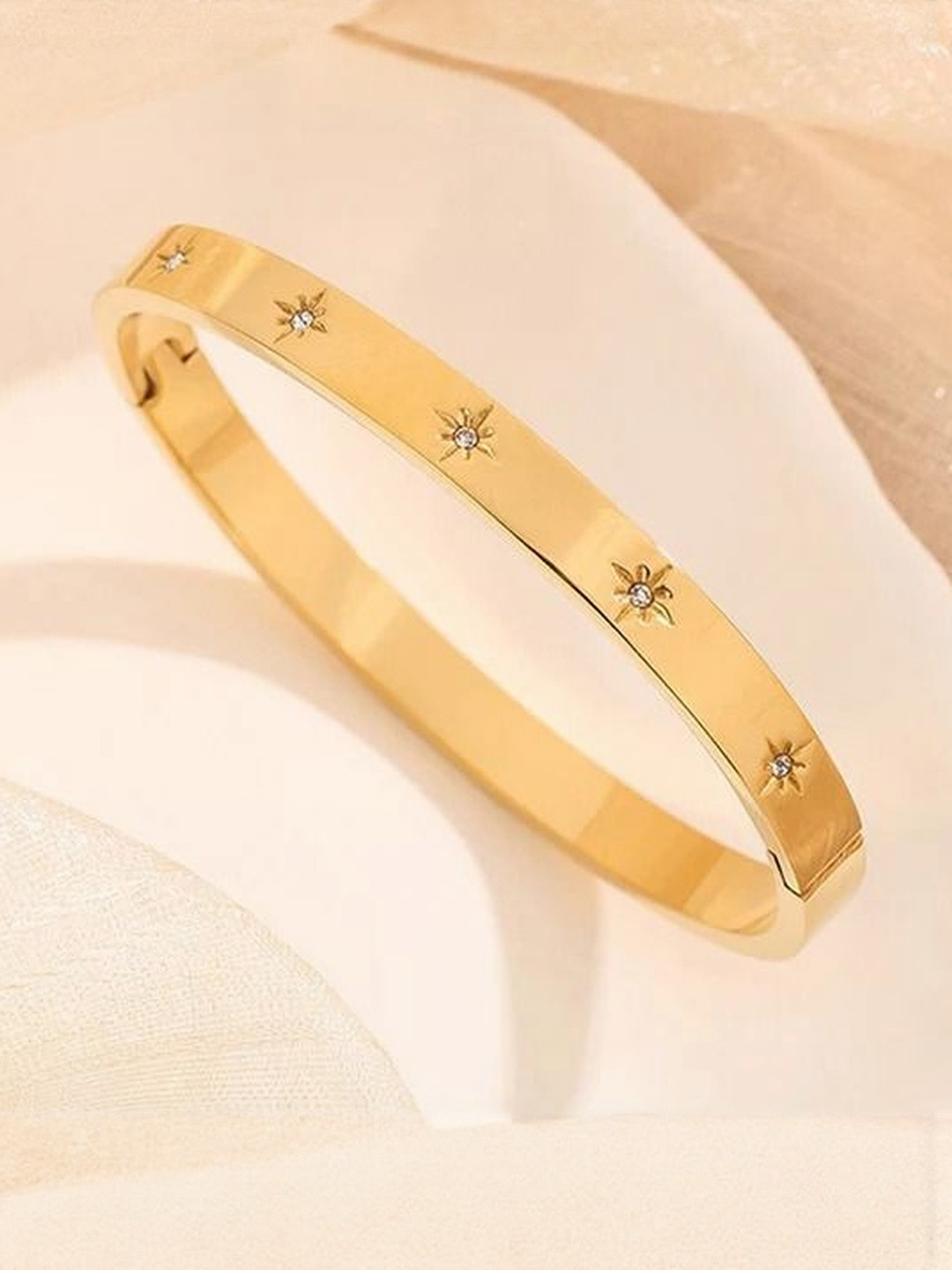 MOON & MUSE 18K Gold-Plated Artificial Stones Studded Anti-Tarnish Kada Bracelet