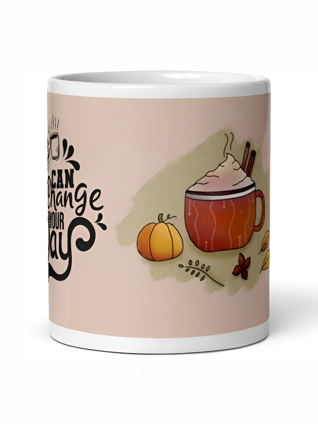 Mr UVD Peach & Black Graphics Printed Ceramic Matte Mug 350 ml