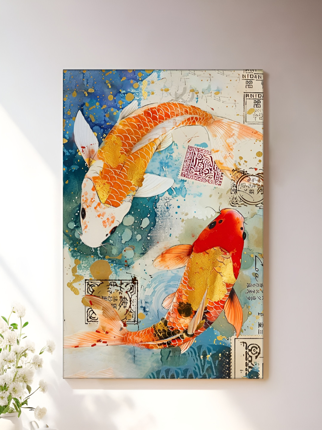 Art Street Orange & Blue Abstract Traditional Koi Fish Canvas Wall Art