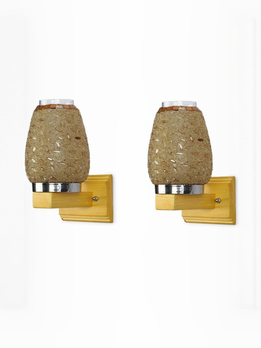 1ST TIME Pack Of 2 Brown & Silver-Toned Glass Traditional Cylinder Shaped Wall Lamp
